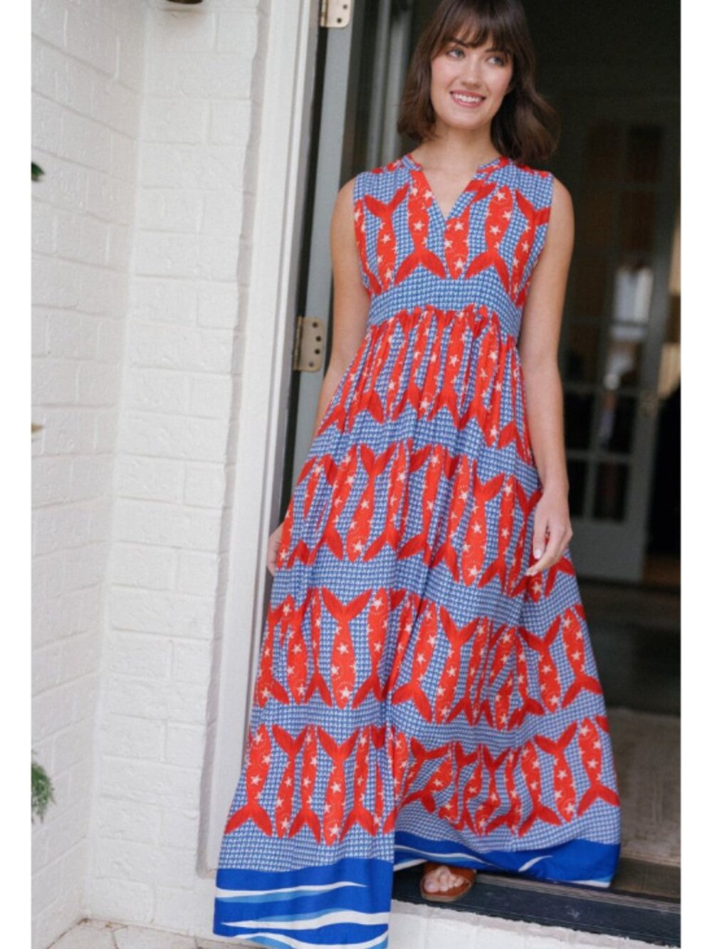 Briton Court Harbor Catch Maxi Dress Bright Red Women's Size XS